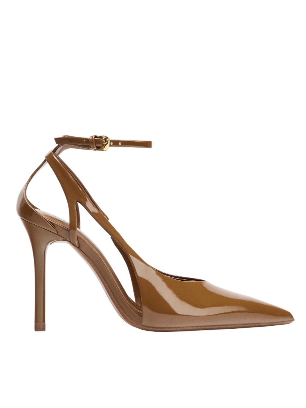 Zara Camel Patent Pointed Ankle-Strap Pumps